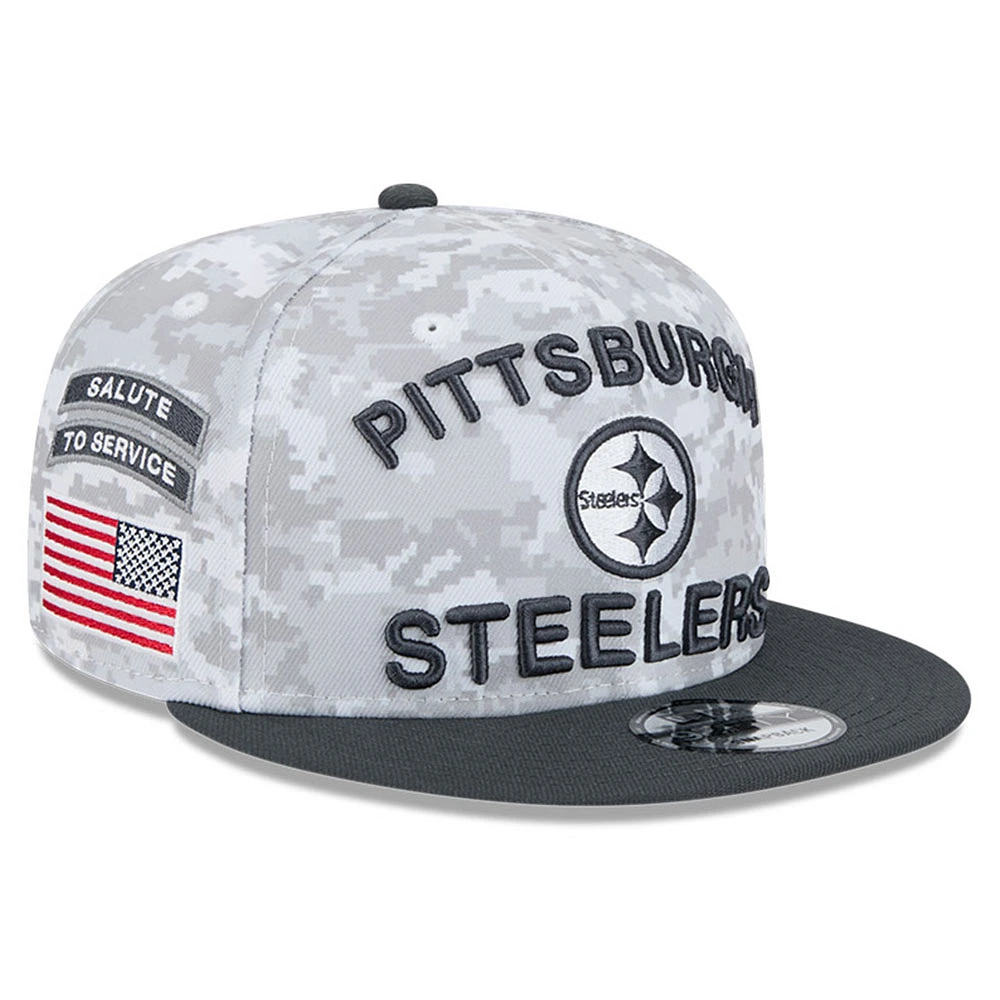 Men's New Era  White/Graphite Pittsburgh Steelers 2024 Salute To Service 9FIFTY Snapback Hat