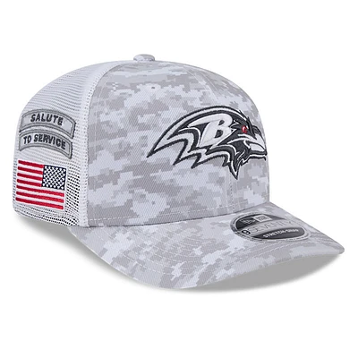 Men's New Era  White Baltimore Ravens 2024 Salute To Service Digital Camo 9SEVENTY Stretch-Snap Hat