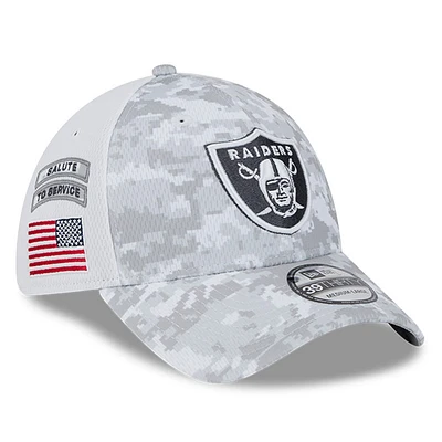 Men's New Era  White Las Vegas Raiders 2024 Salute To Service Digital Camo 39THIRTY Flex Hat