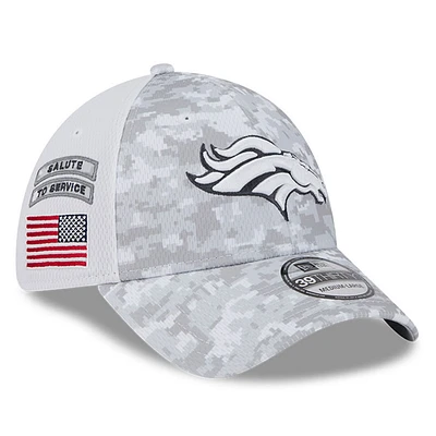 Men's New Era  White Denver Broncos 2024 Salute To Service Digital Camo 39THIRTY Flex Hat