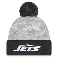 Men's New Era  White/Graphite New York Jets 2024 Salute To Service Digital Camo Cuffed Knit Hat with Pom