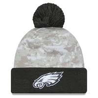 Men's New Era  White/Graphite Philadelphia Eagles 2024 Salute To Service Digital Camo Cuffed Knit Hat with Pom