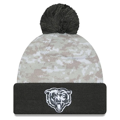 Men's New Era  White/Graphite Chicago Bears 2024 Salute To Service Digital Camo Cuffed Knit Hat with Pom