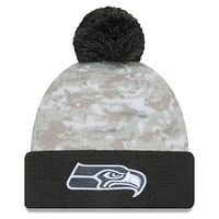 Men's New Era  White/Graphite Seattle Seahawks 2024 Salute To Service Digital Camo Cuffed Knit Hat with Pom