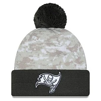 Men's New Era  White/Graphite Tampa Bay Buccaneers 2024 Salute To Service Digital Camo Cuffed Knit Hat with Pom