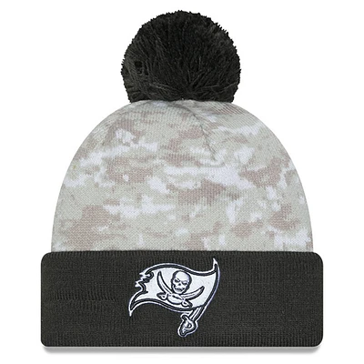 Men's New Era  White/Graphite Tampa Bay Buccaneers 2024 Salute To Service Digital Camo Cuffed Knit Hat with Pom