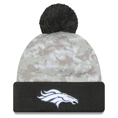 Men's New Era  White/Graphite Denver Broncos 2024 Salute To Service Digital Camo Cuffed Knit Hat with Pom