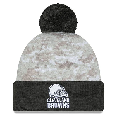 Men's New Era  White/Graphite Cleveland Browns 2024 Salute To Service Digital Camo Cuffed Knit Hat with Pom