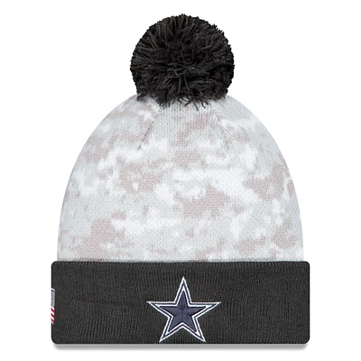 Men's New Era  White/Graphite Dallas Cowboys 2024 Salute To Service Digital Camo Cuffed Knit Hat with Pom