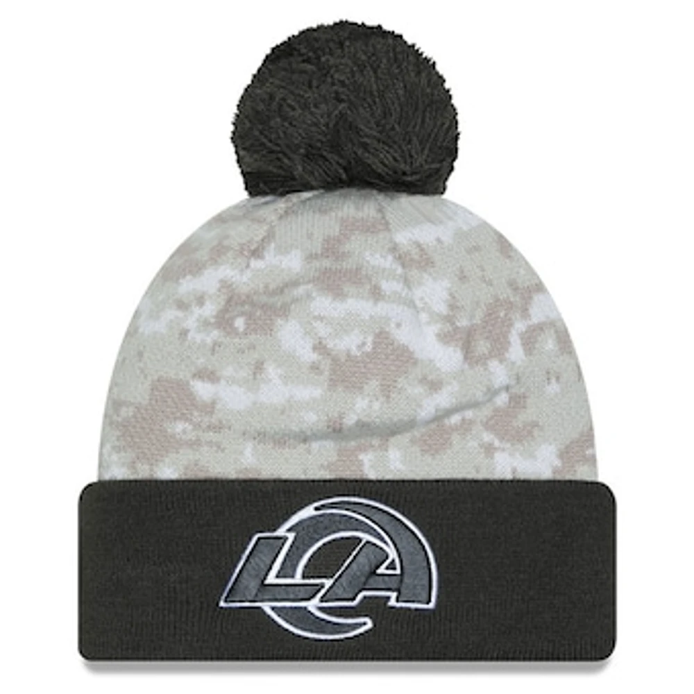 Men's New Era  White/Graphite Los Angeles Rams 2024 Salute To Service Digital Camo Cuffed Knit Hat with Pom