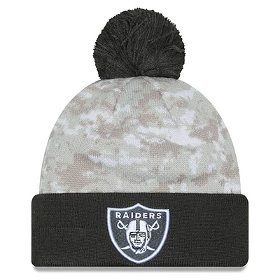 Men's New Era  White/Graphite Las Vegas Raiders 2024 Salute To Service Digital Camo Cuffed Knit Hat with Pom