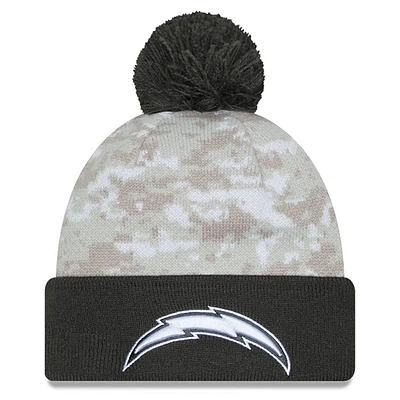 Men's New Era  White/Graphite Los Angeles Chargers 2024 Salute To Service Digital Camo Cuffed Knit Hat with Pom