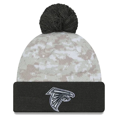 Men's New Era  White/Graphite Atlanta Falcons 2024 Salute To Service Digital Camo Cuffed Knit Hat with Pom