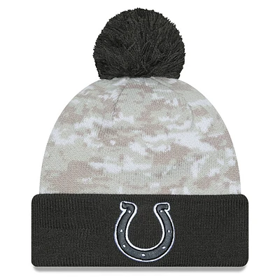 Men's New Era  White/Graphite Indianapolis Colts 2024 Salute To Service Digital Camo Cuffed Knit Hat with Pom