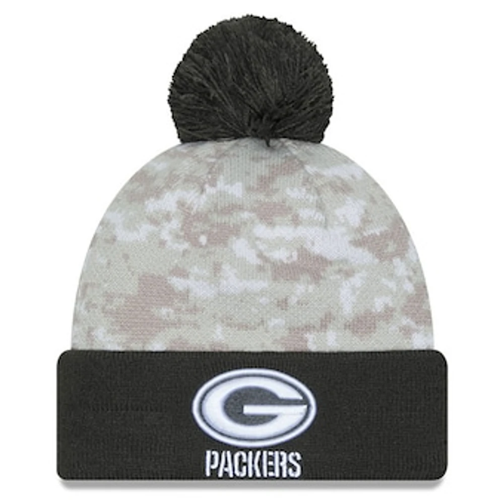 Men's New Era  White/Graphite Green Bay Packers 2024 Salute To Service Digital Camo Cuffed Knit Hat with Pom