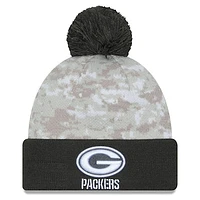 Men's New Era  White/Graphite Green Bay Packers 2024 Salute To Service Digital Camo Cuffed Knit Hat with Pom