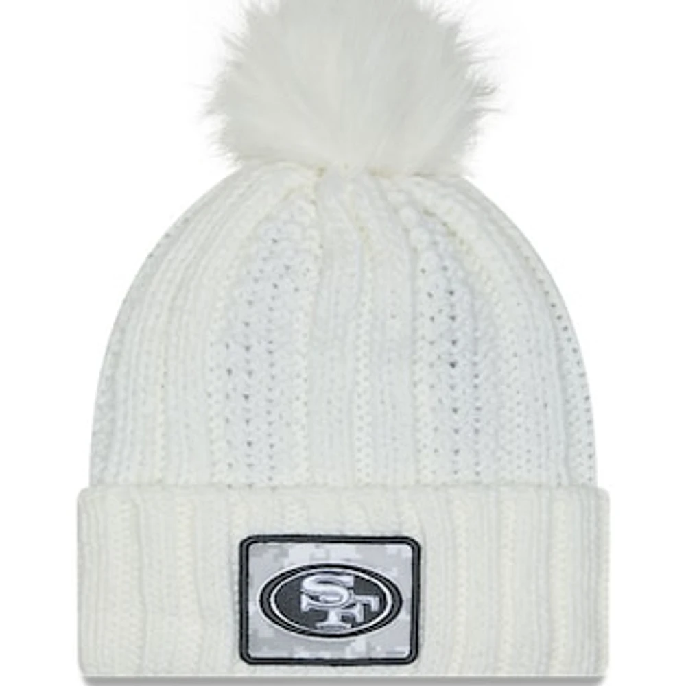 Women's New Era White San Francisco 49ers 2024 Salute To Service Cuffed Knit Hat with Pom