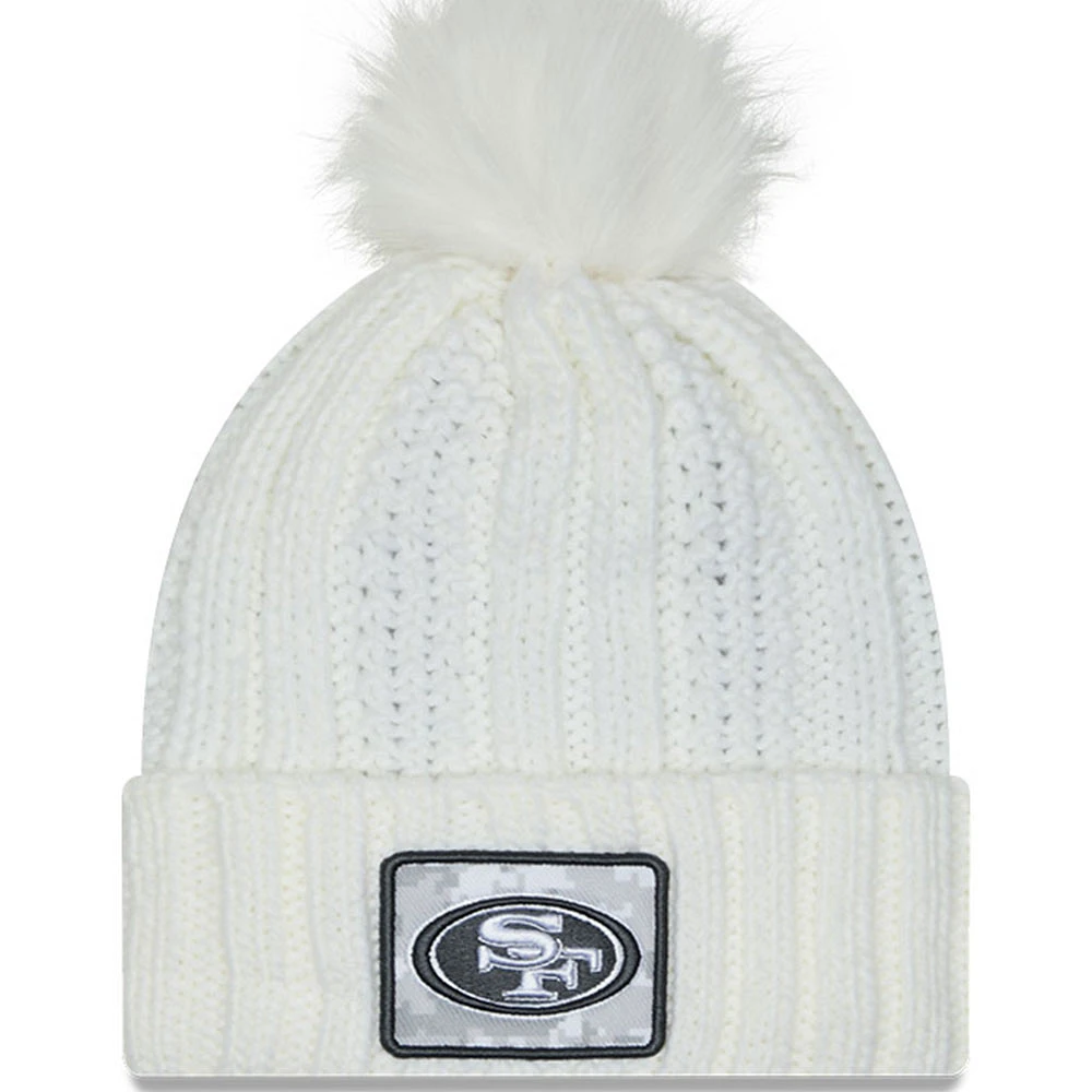 Women's New Era White San Francisco 49ers 2024 Salute To Service Cuffed Knit Hat with Pom