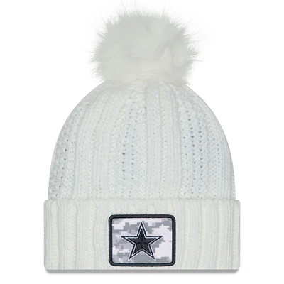 Women's New Era White Dallas Cowboys 2024 Salute To Service Cuffed Knit Hat with Pom