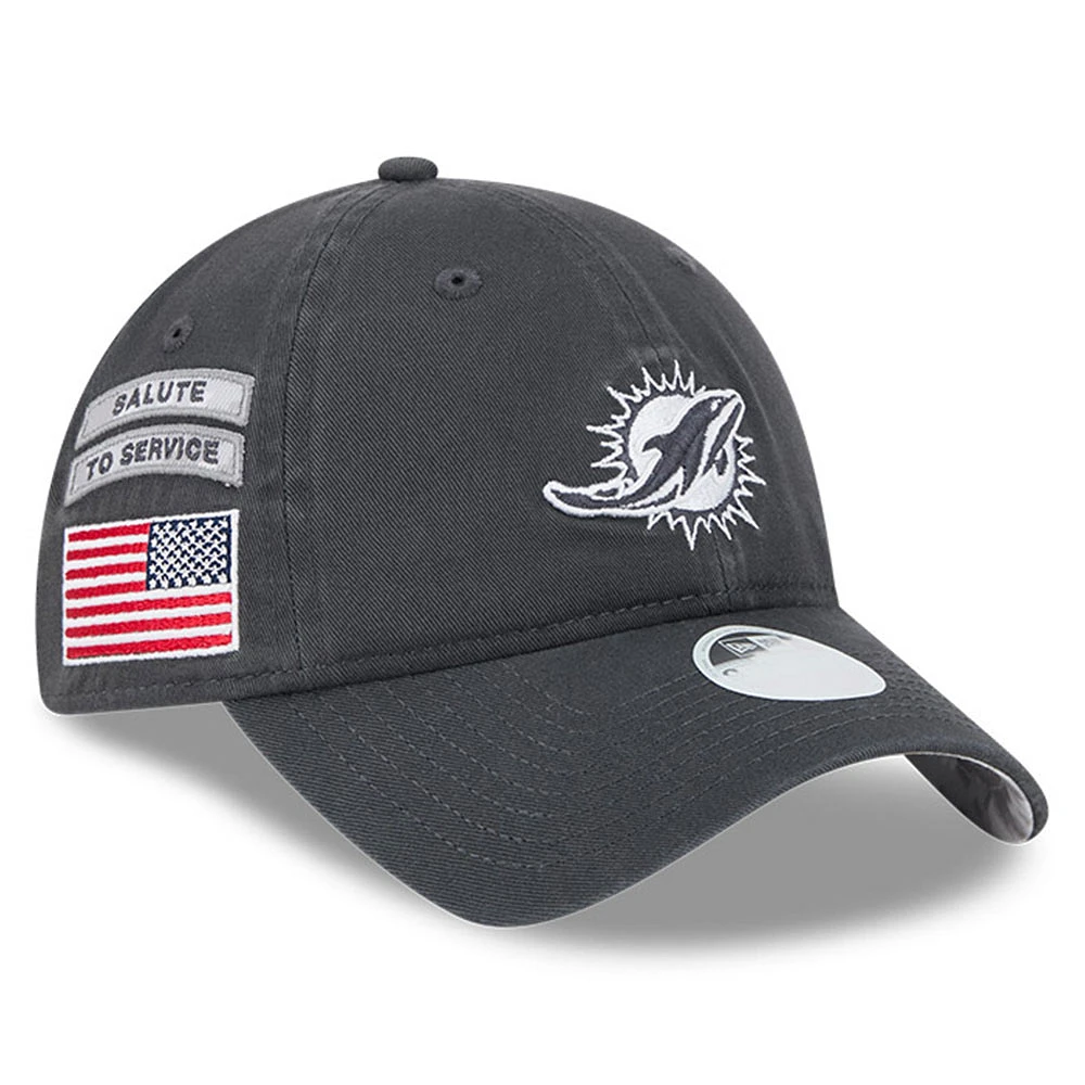 Women's New Era Graphite Miami Dolphins 2024 Salute To Service 9TWENTY Adjustable Hat