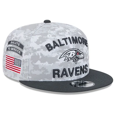 Youth New Era White/Graphite Baltimore Ravens 2024 Salute To Service 9FIFTY Snapback Hat