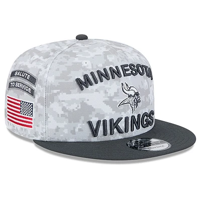 Youth New Era White/Graphite Minnesota Vikings 2024 Salute To Service 9FIFTY Snapback Hat