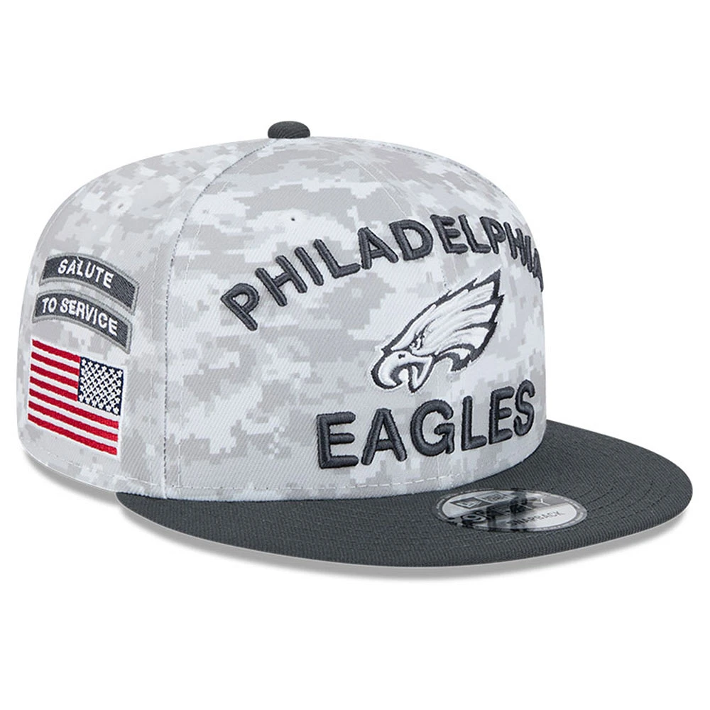 Youth New Era White/Graphite Philadelphia Eagles 2024 Salute To Service 9FIFTY Snapback Hat