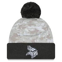 Youth New Era White/Graphite Minnesota Vikings 2024 Salute To Service Cuffed Pom Knit Hat