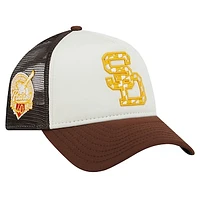 Men's New Era White/Brown San Diego Padres Checkered Flag A-Frame Trucker 9FORTY Adjustable Hat