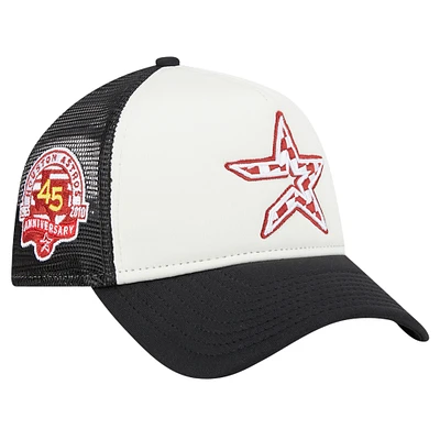 Men's New Era White/Black Houston Astros Checkered Flag A-Frame Trucker 9FORTY Adjustable Hat