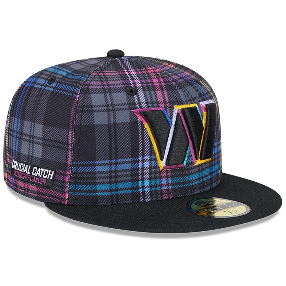 Men's New Era Black Washington Commanders 2024 NFL Crucial Catch Plaid 59FIFTY Fitted Hat