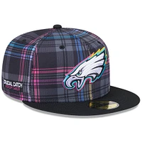 Men's New Era Black Philadelphia Eagles 2024 NFL Crucial Catch Plaid 59FIFTY Fitted Hat