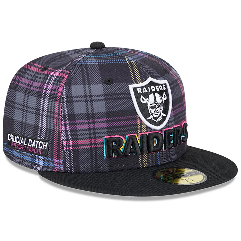 Men's New Era Black Las Vegas Raiders 2024 NFL Crucial Catch Plaid 59FIFTY Fitted Hat