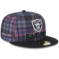 Men's New Era Black Las Vegas Raiders 2024 NFL Crucial Catch Plaid 59FIFTY Fitted Hat