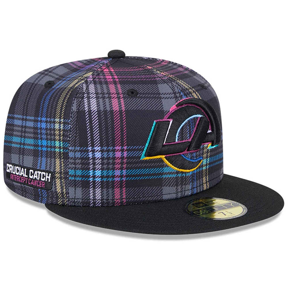 Men's New Era Black Los Angeles Rams 2024 NFL Crucial Catch Plaid 59FIFTY Fitted Hat