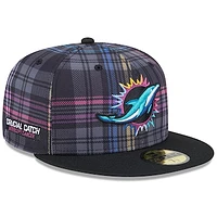 Men's New Era Black Miami Dolphins 2024 NFL Crucial Catch Plaid 59FIFTY Fitted Hat