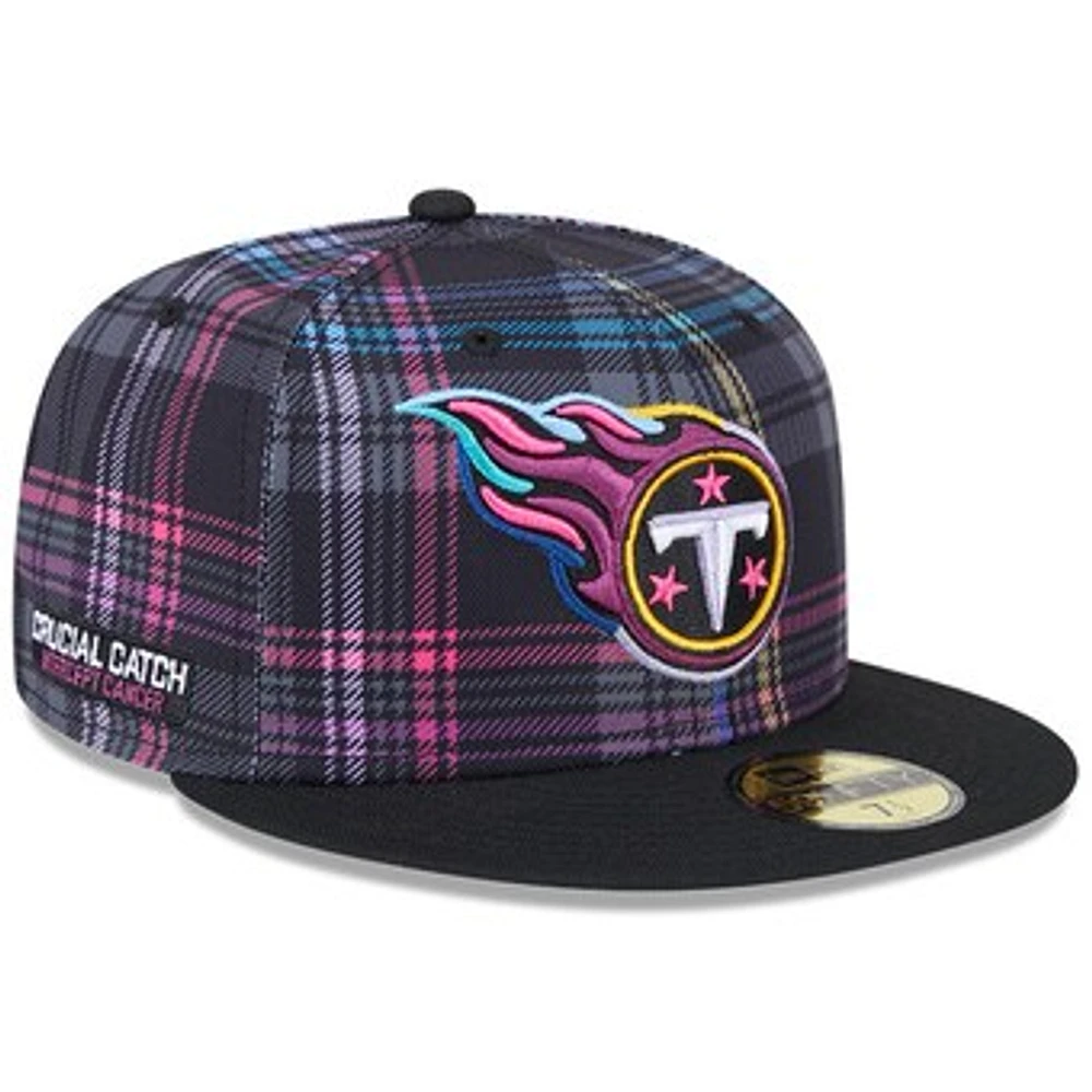 Men's New Era Black Tennessee Titans 2024 NFL Crucial Catch Plaid 59FIFTY Fitted Hat