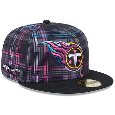 Men's New Era Black Tennessee Titans 2024 NFL Crucial Catch Plaid 59FIFTY Fitted Hat