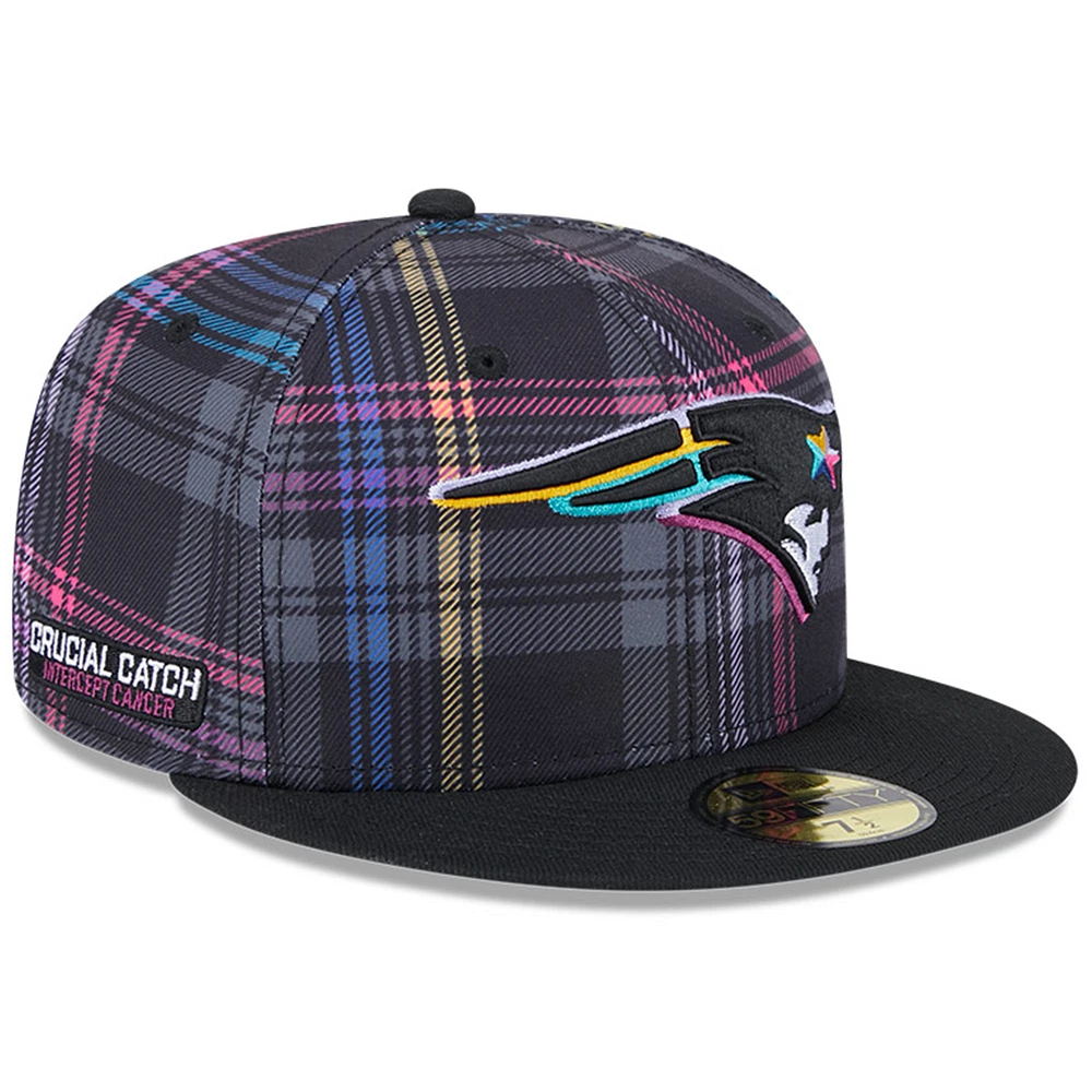 Men's New Era Black New England Patriots 2024 NFL Crucial Catch Plaid 59FIFTY Fitted Hat