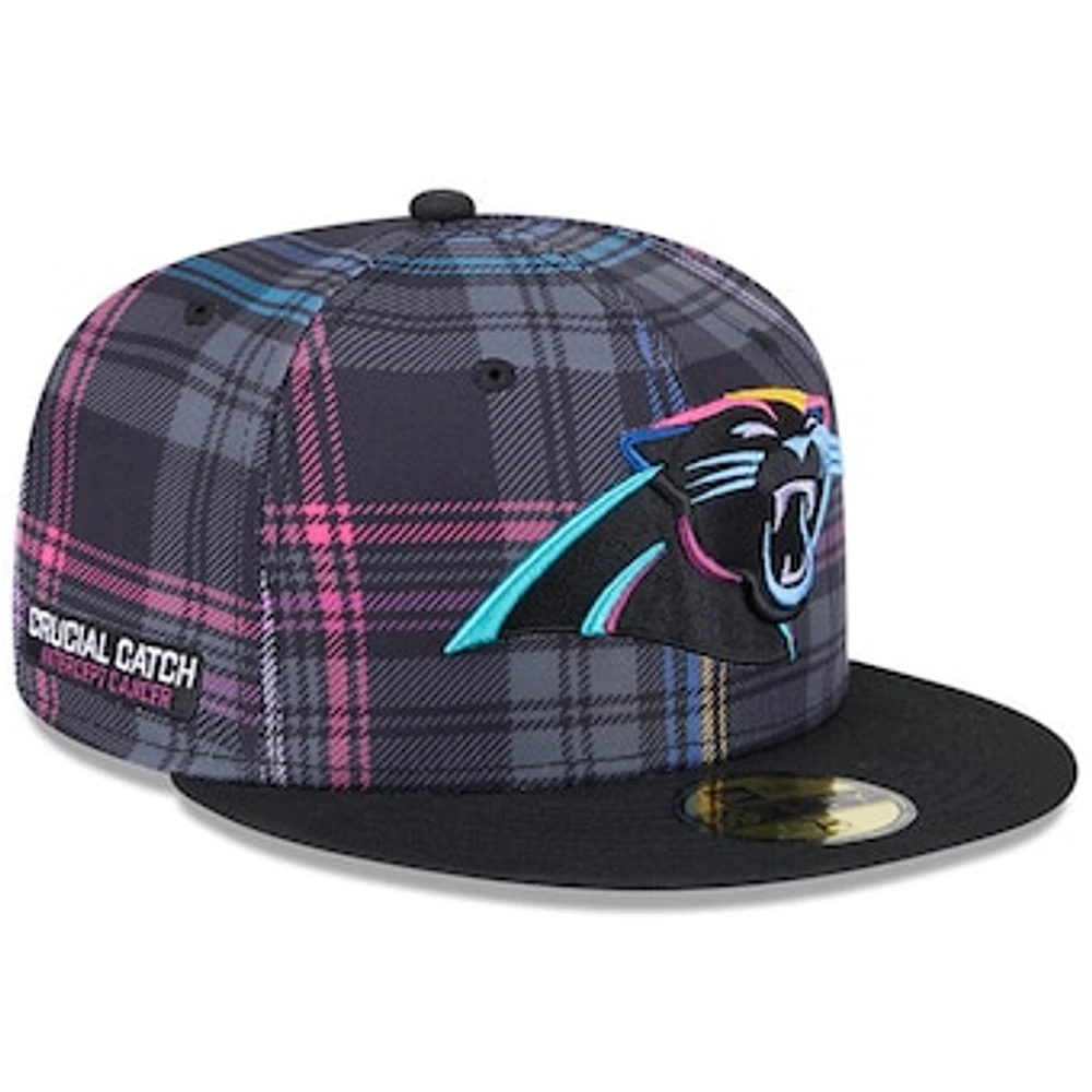 Men's New Era Black Carolina Panthers 2024 NFL Crucial Catch Plaid 59FIFTY Fitted Hat