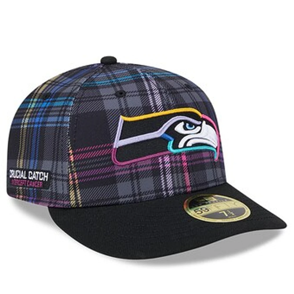 Men's New Era Black Seattle Seahawks 2024 NFL Crucial Catch Plaid Low Profile 59FIFTY Fitted Hat