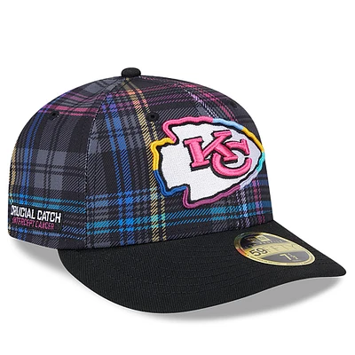 Men's New Era Black Kansas City Chiefs 2024 NFL Crucial Catch Plaid Low Profile 59FIFTY Fitted Hat