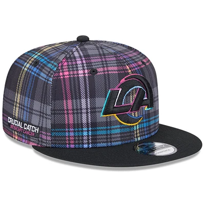 Men's New Era Black Los Angeles Rams 2024 NFL Crucial Catch Plaid 9FIFTY Snapback Hat