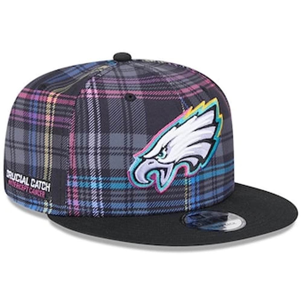 Men's New Era Black Philadelphia Eagles 2024 NFL Crucial Catch Plaid 9FIFTY Snapback Hat