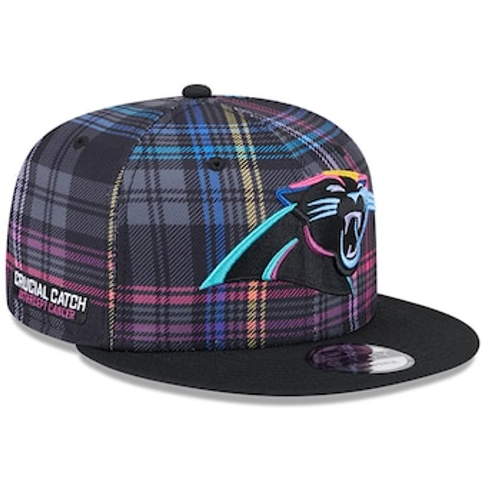 Men's New Era Black Carolina Panthers 2024 NFL Crucial Catch Plaid 9FIFTY Snapback Hat