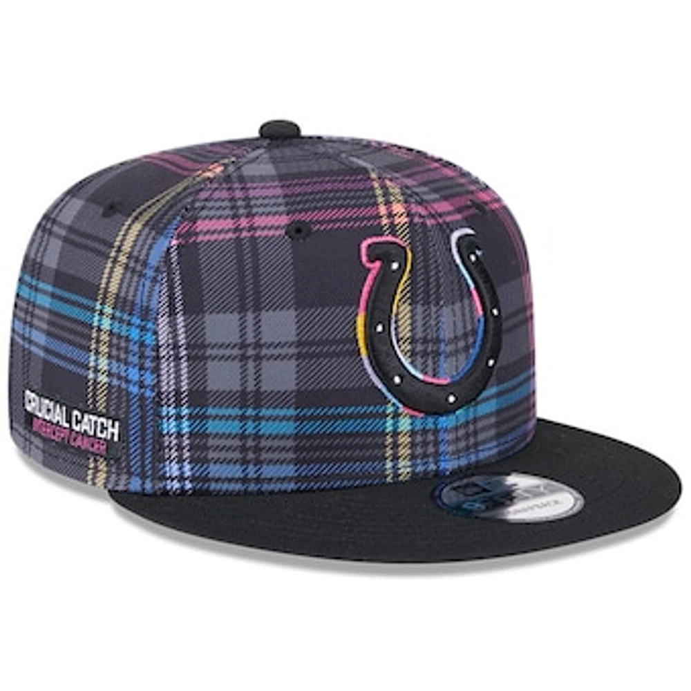 Men's New Era Black Indianapolis Colts 2024 NFL Crucial Catch Plaid 9FIFTY Snapback Hat