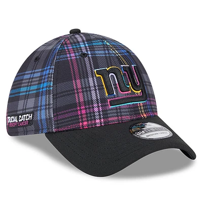 Men's New Era Black York Giants 2024 NFL Crucial Catch Plaid 39THIRTY Flex Hat