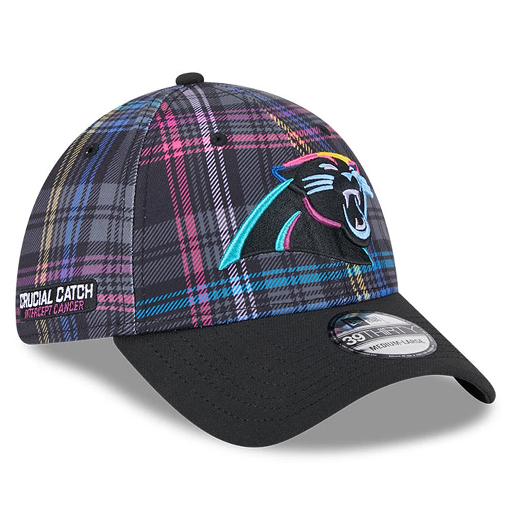 Men's New Era Black Carolina Panthers 2024 NFL Crucial Catch Plaid 39THIRTY Flex Hat