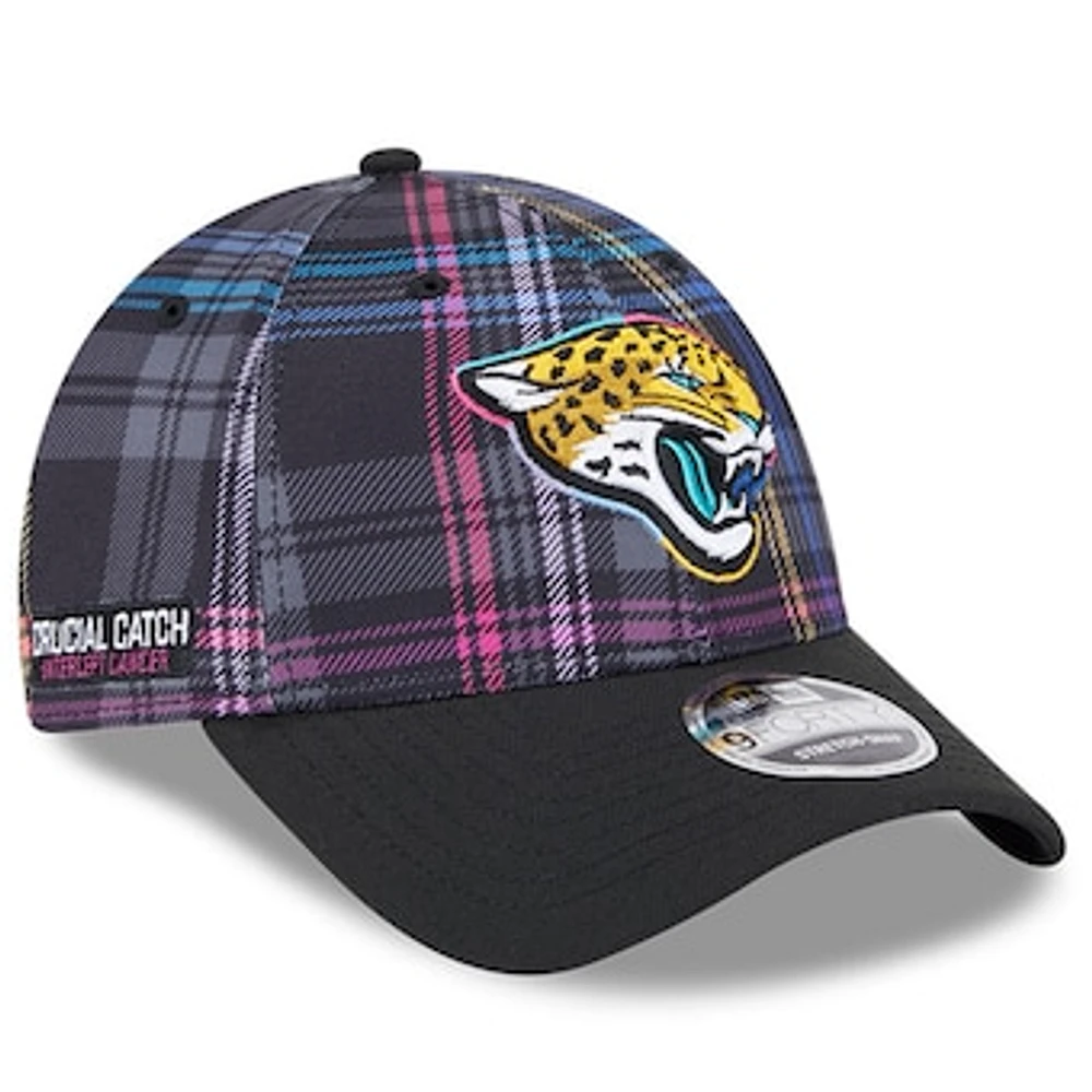 Men's New Era Black Jacksonville Jaguars 2024 NFL Crucial Catch Plaid 9FORTY Adjustable Hat