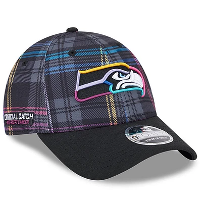 Men's New Era Black Seattle Seahawks 2024 NFL Crucial Catch Plaid 9FORTY Adjustable Hat